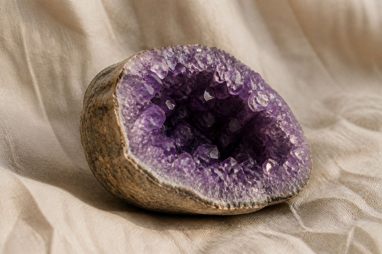 A geode half on a table